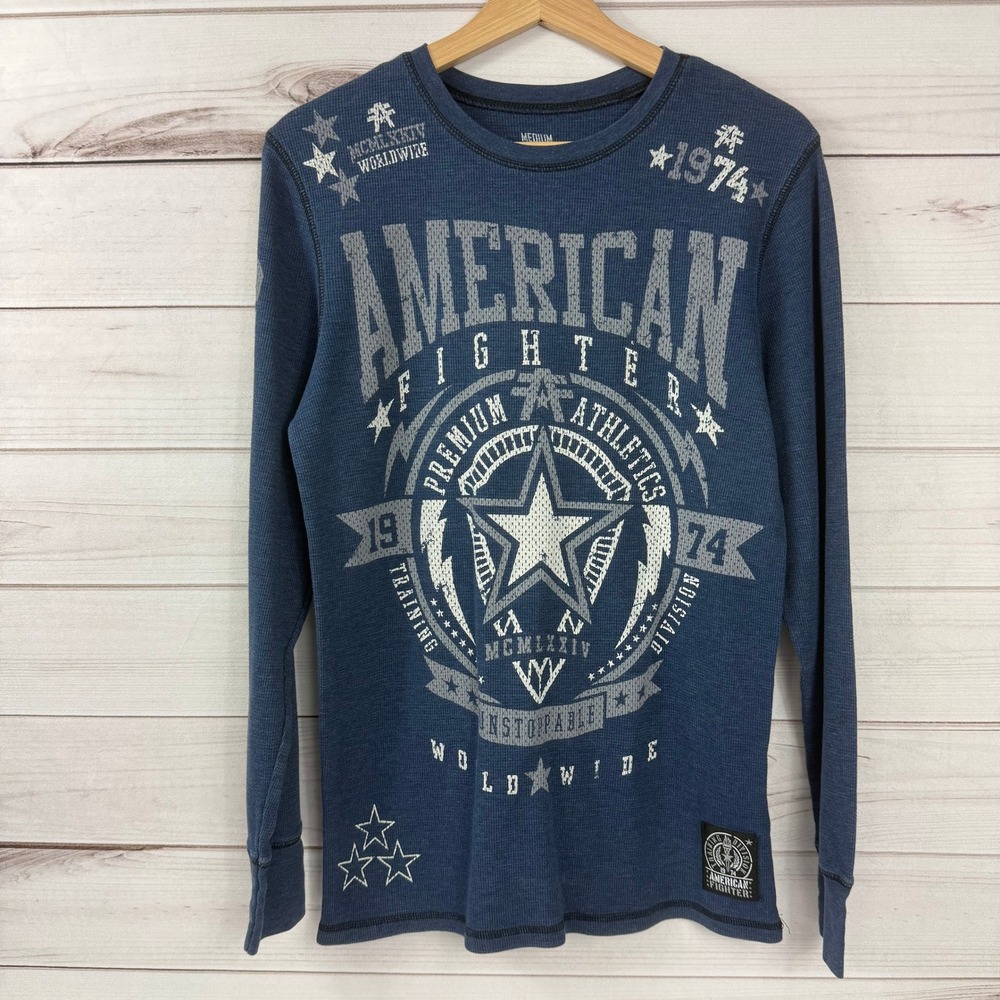 American Fighter By Affliction Blue Thermal‎ Long Sleeve Shirt Mens Medium